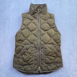 J.Crew Excursion Quilted Down Vest Olive Green XS 92465 Full Zip Puffer Vest